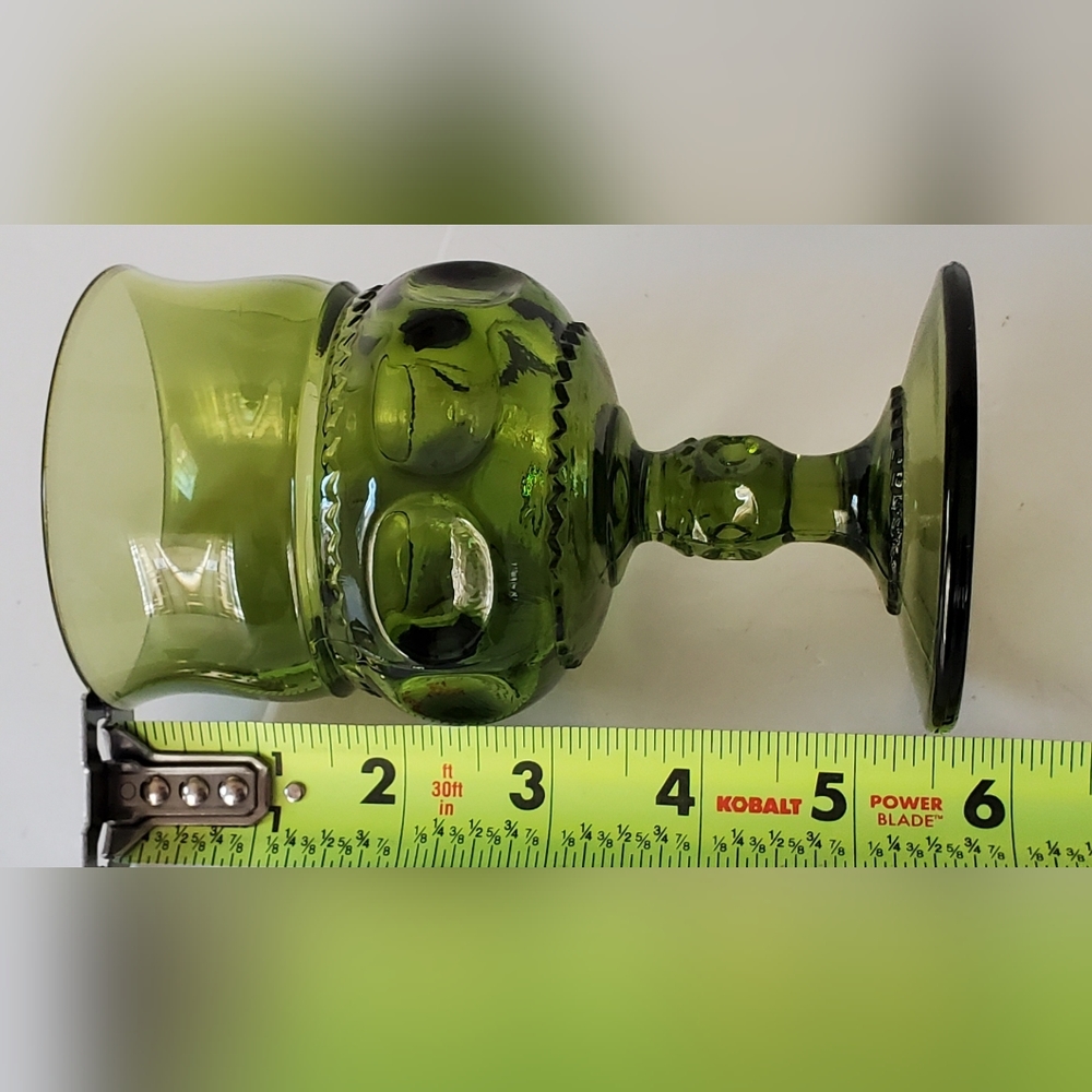 Indiana Glass Kings Crown Avocado Green Thumbprint Glass Goblets Water Wine MCM - Picture 3 of 4